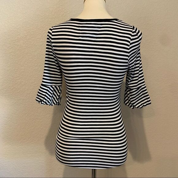 Anthropologie Little Yellow Button Striped Mixed Media Top S Plaid Puff Sleeve - Picture 4 of 8